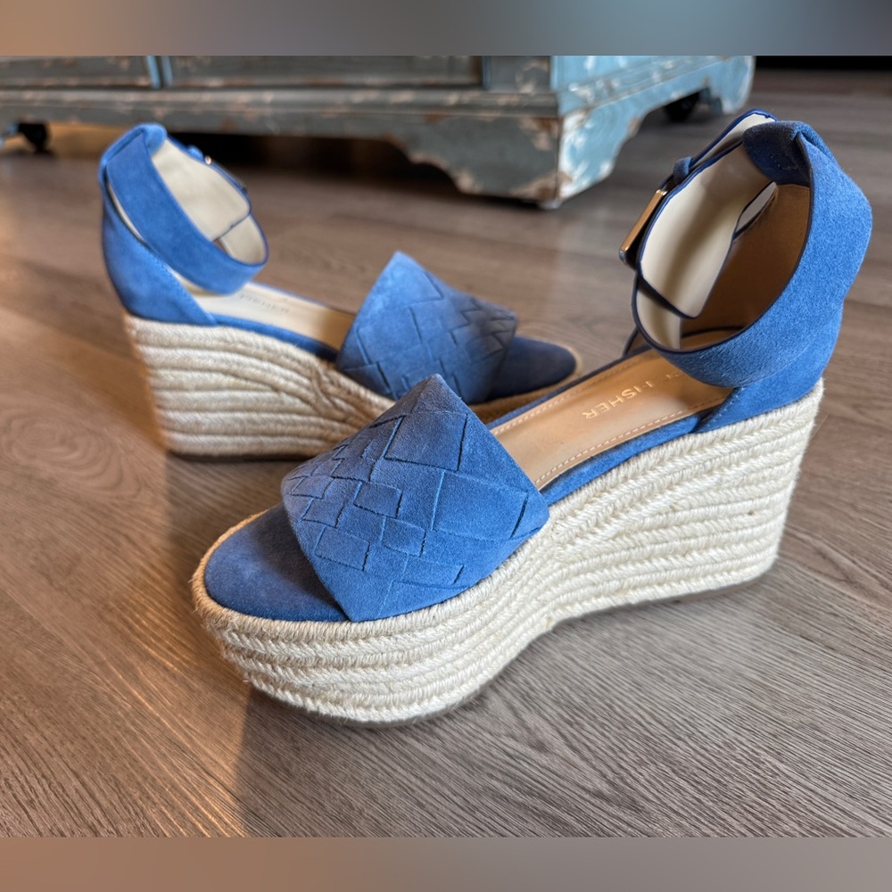 Marc Fisher Blue Espadrille Wedge Sandals